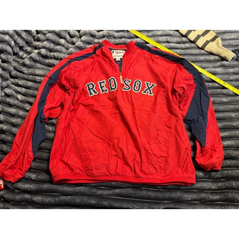 Majestic Boston Red Sox Quarter Zip Windbreaker Jacket Mens XL Red Navy MLB